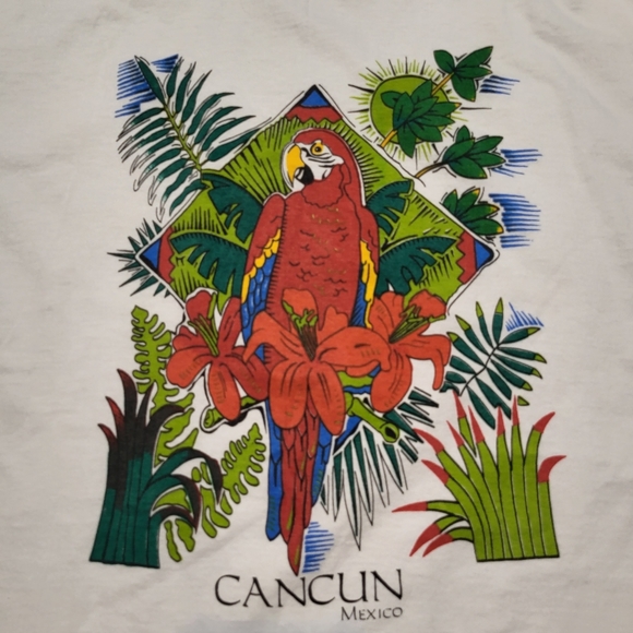 Vintage Cancun Mexico Graphic Tee Parrot Floral Paradise Shirt Size 2XL XXL - Picture 2 of 4
